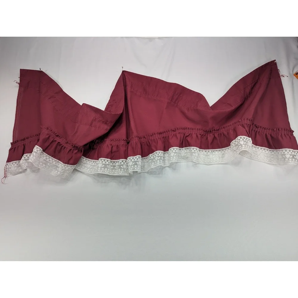 Bacova Floral Patchwork Shower Curtain Burgundy Ruffle Lace 68x68 Cotton USA